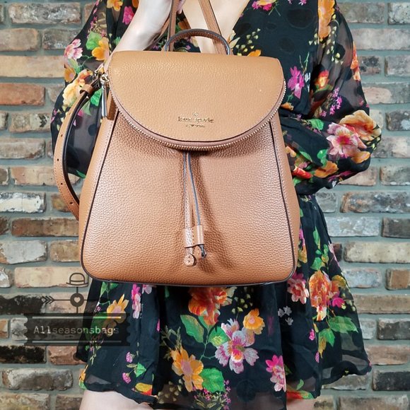 Authentic NWT Kate Spade New York Leila Medium Flap Leather Backpack Warm GINGER main image 4